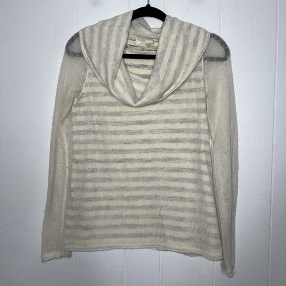 Moth Anthropologie Women’s Cowl Neck Sweater Ivory Striped Alpaca Wool Size XS - Picture 1 of 5